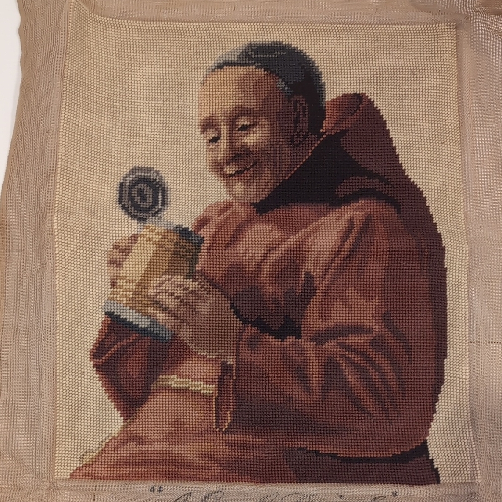 Vintage Bucilla Finished Monk Needlepoint Tapestry